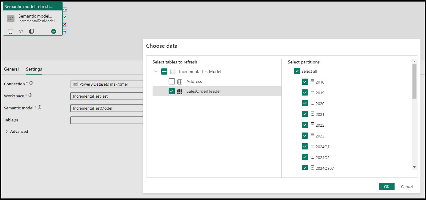 Screenshot showing the option to refresh specific partitions.