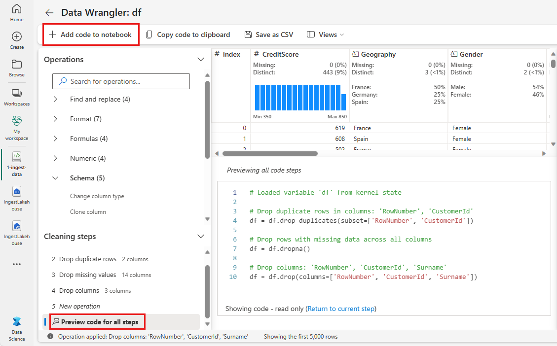 Screenshot shows preview code and where to access add to notebook.