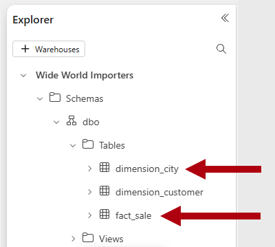 Screenshot of the Explorer pane, showing where to find your tables and newly created query.