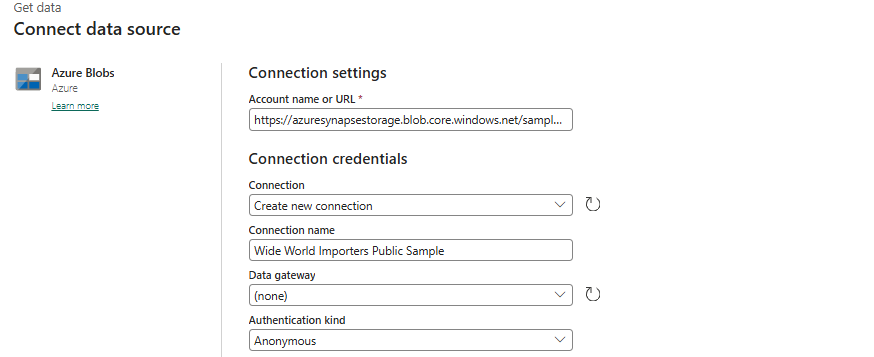 Screenshot of the Connections settings screen with the Account name and Connection credentials fields filled in as directed in the previous steps.