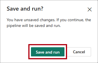 Screenshot of the Save and run dialog, highlighting the Save and run button.