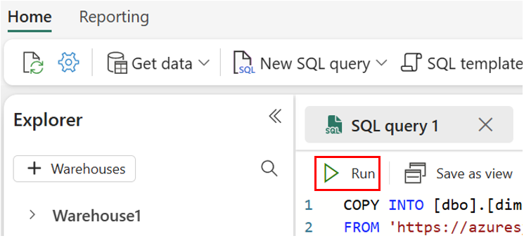 Screenshot showing where to select Run to execute your query.