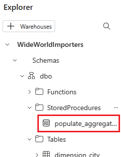 Screenshot of the Explorer pane, showing where to expand the StoredProcedures node to find your newly created procedure.