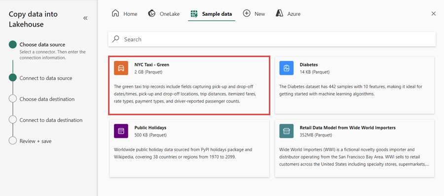 Screenshot showing how to select NYC sample semantic model.