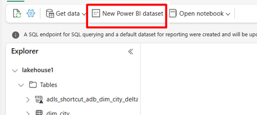 Screenshot showing how to create new Power BI semantic model.