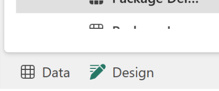Screenshot showing the screen with Data and Design. 