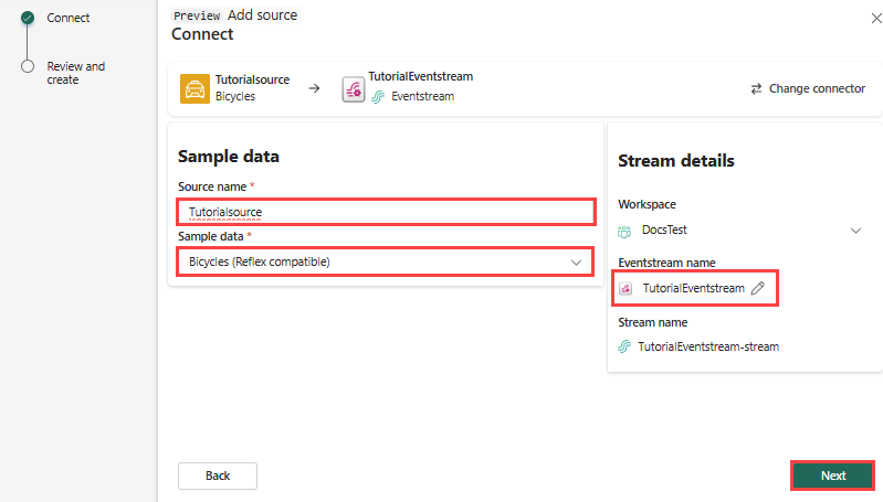 Screenshot of connect window in Real-Time hub.