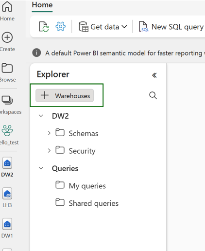 Screenshot of warehouse Explorer during warehouse recovery.