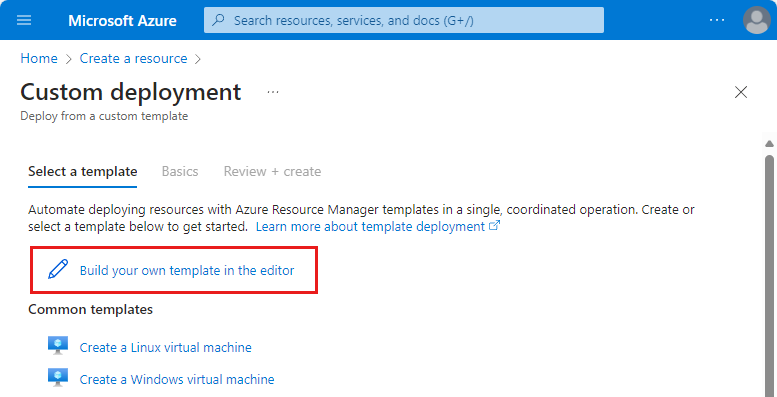 Screenshot of the Build your own template option.