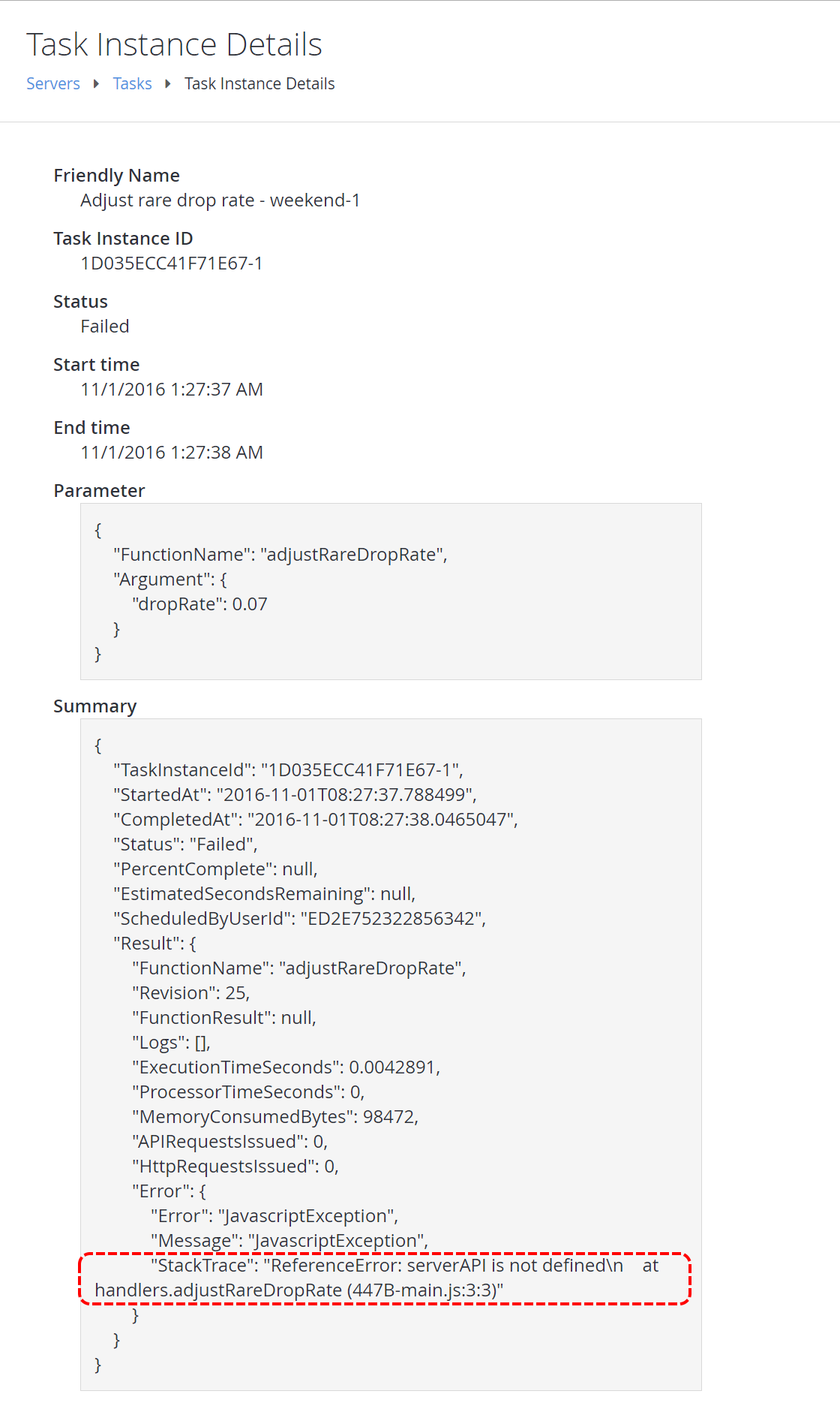 Game Manager - Tasks - Tas Instance Details