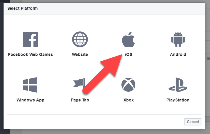 Facebook select iOS platform
