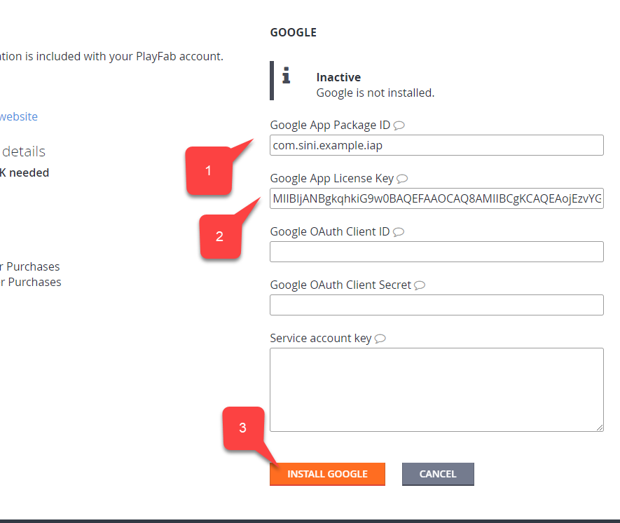 PlayFab install Google Add-on