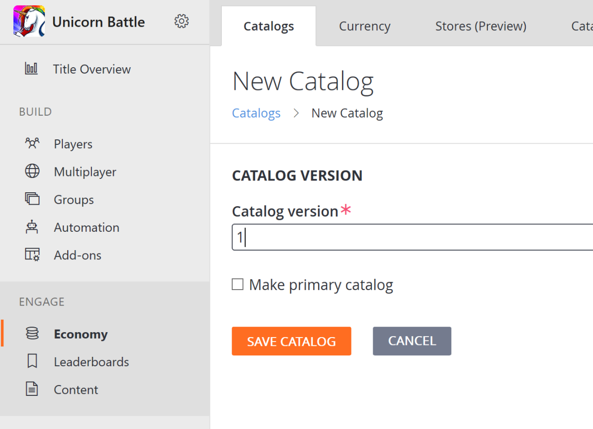 PlayFab save Catalog