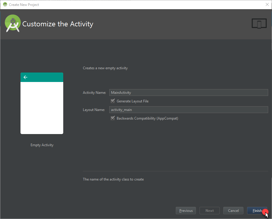 Android Studio - New Project - finish