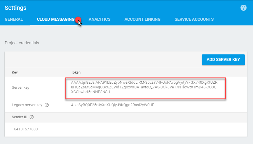 Firebase - Cloud Messaging - Server Key