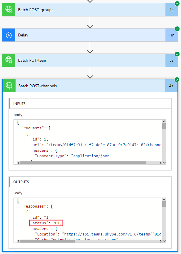 A screen shot of the successful flow activity log