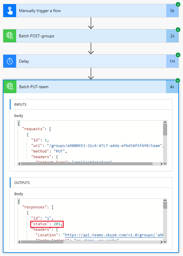 A screen shot of the successful flow activity log