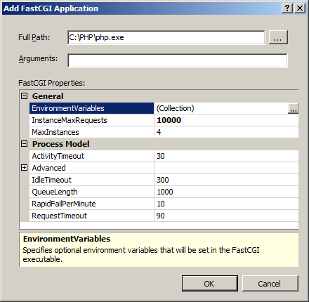 Screenshot of the Add Fast C G I Application dialog box.