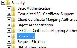 Screenshot of the Control Panel showing the Security folder and its contained folders with a focus on the I P Security folder.