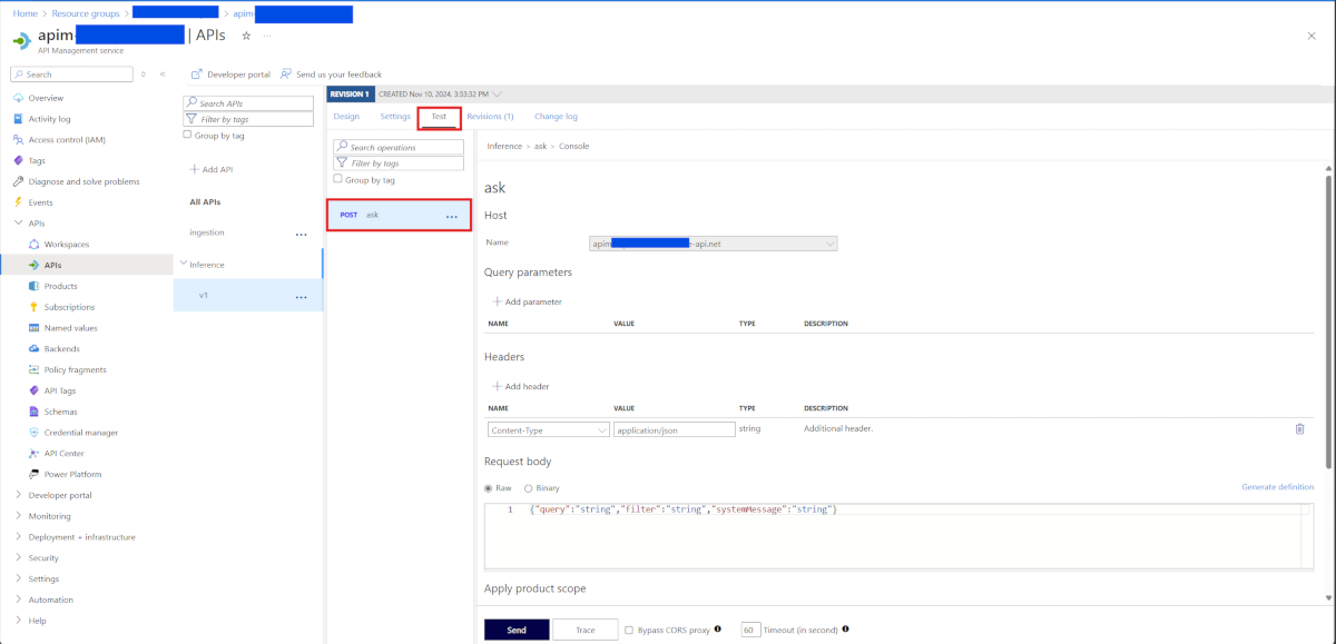 Screenshot of the API management screen with the POST  method highlighted