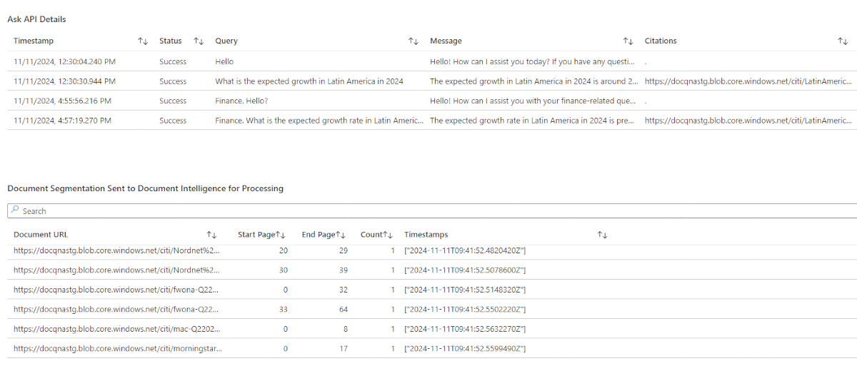 Screenshot of the API and document segmentation details