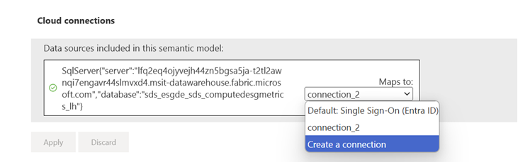 Screenshot of creating a new connect for the semantic model.