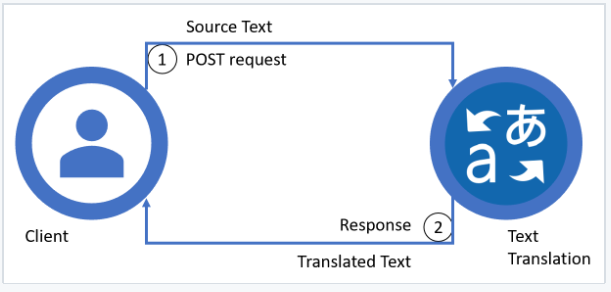 A diagram of the data flow between a client and the Text Translation service.