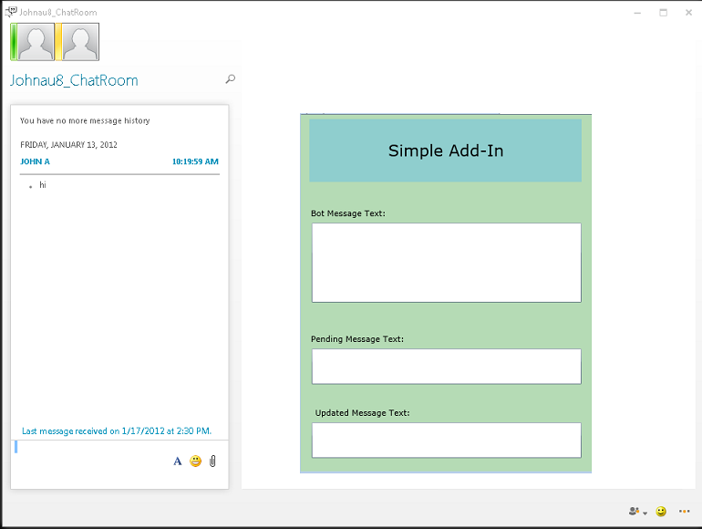 A simple chat room add-in