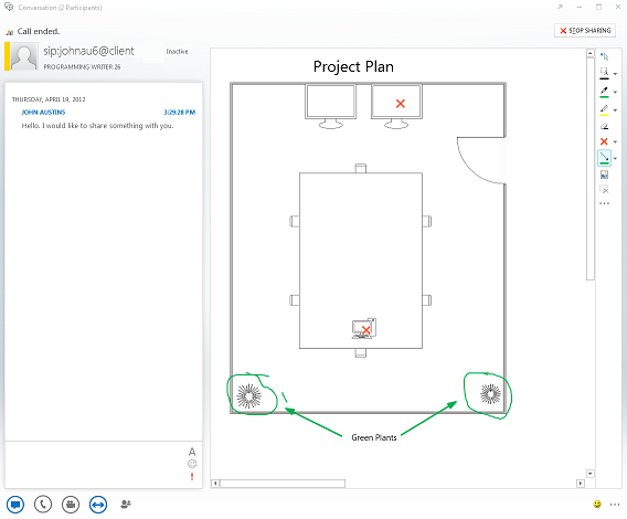 Whiteboard sharing in Lync conversation window