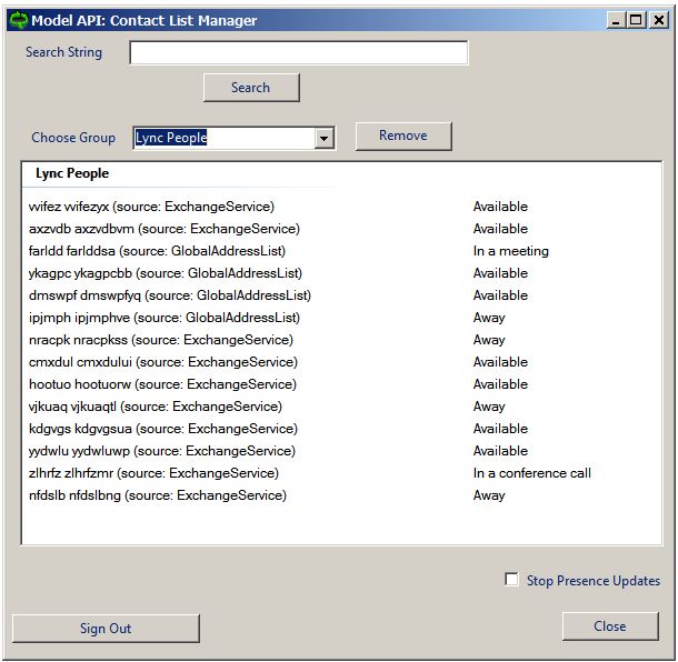 A custom contact list created with the Lync API