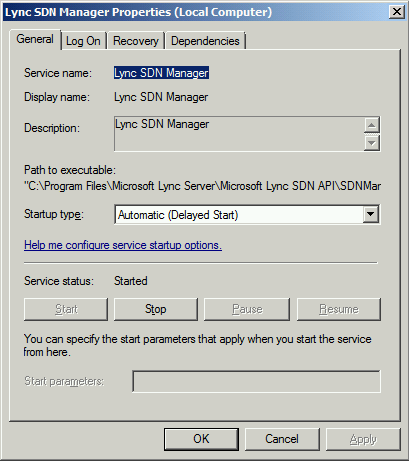 Lync SDN Manager properties