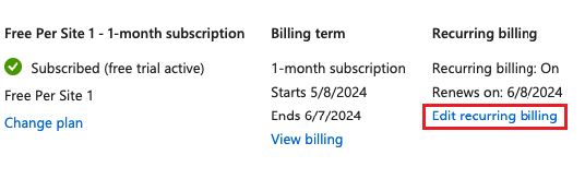 Screenshot showing the Edit recurring billing link.