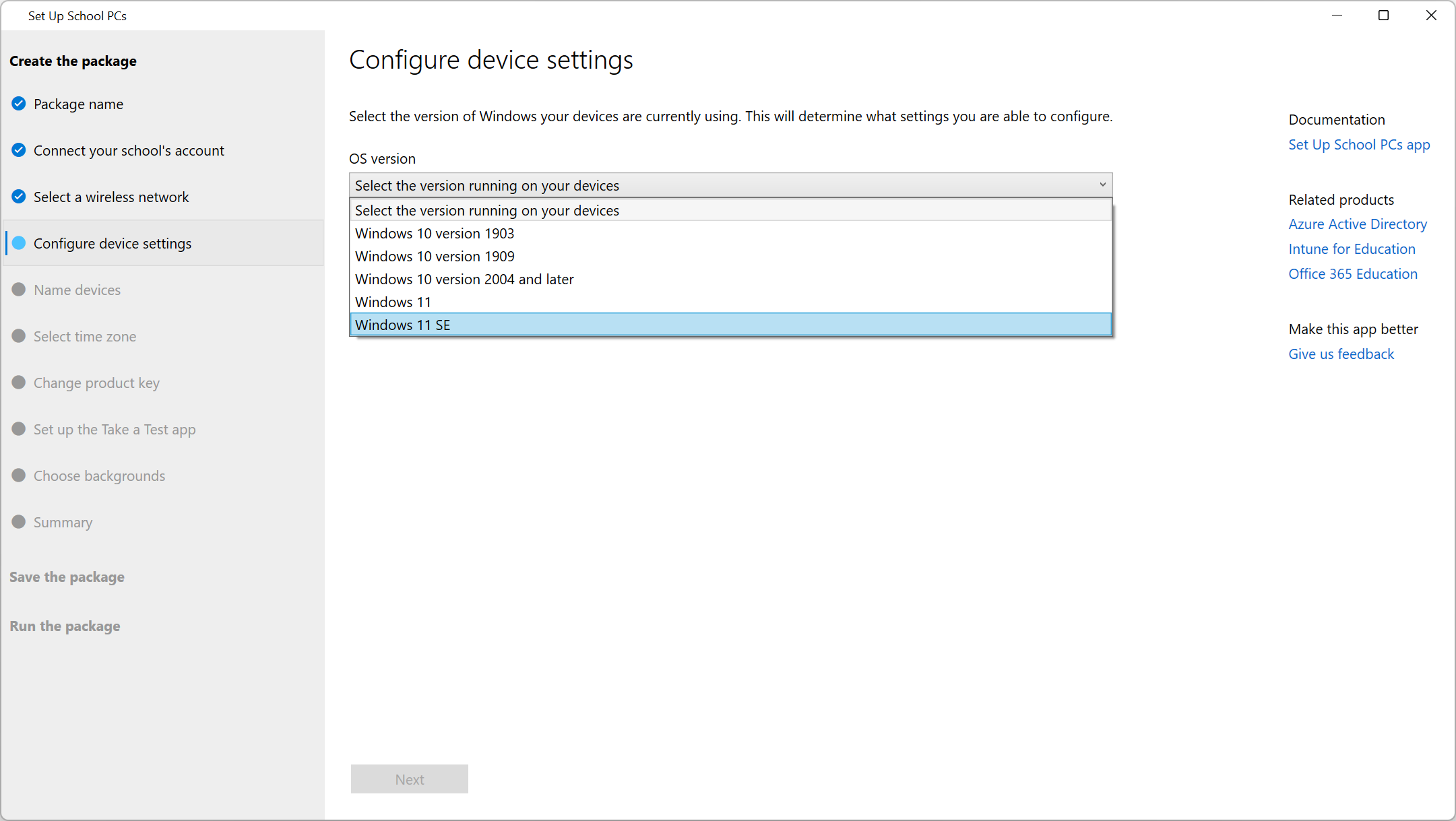 Configure device settings in Set Up School PCs app