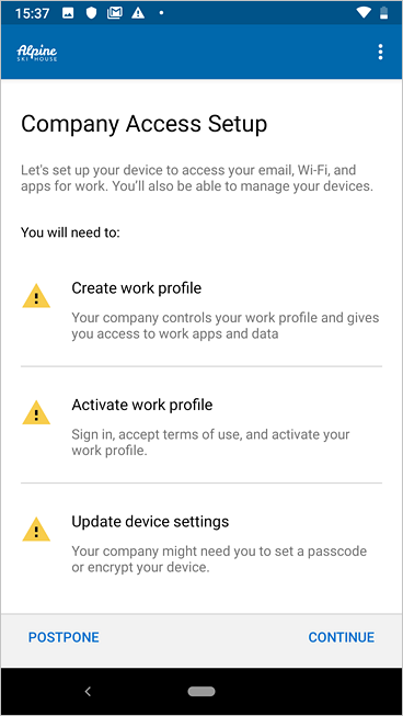 Example image of the previous work profile setup in Company Portal, showing a busier checklist.