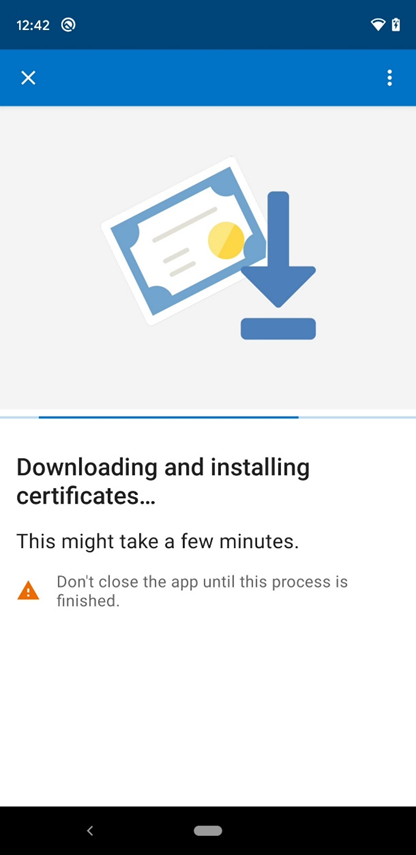 Screenshot of the Intune app Downloading and installing certificates screen.