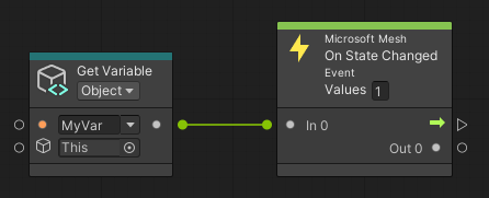 On State Changed event node connecting to a Get Variable node