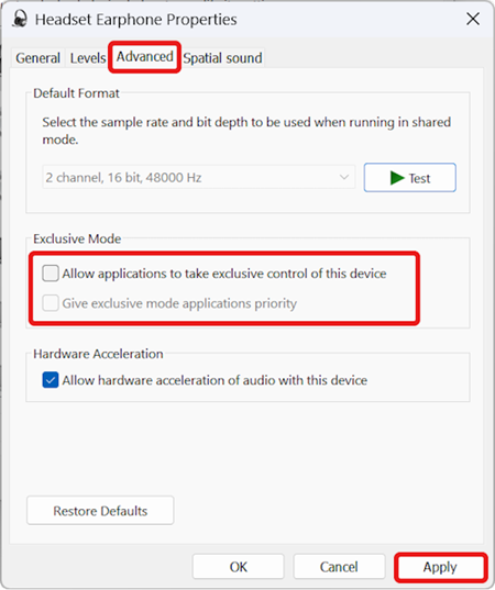 A screenshot of the Headset Earphone Properties dialog