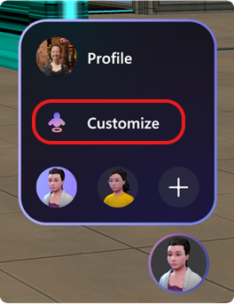 A screenshot of the Profile menu highlighting the customize button