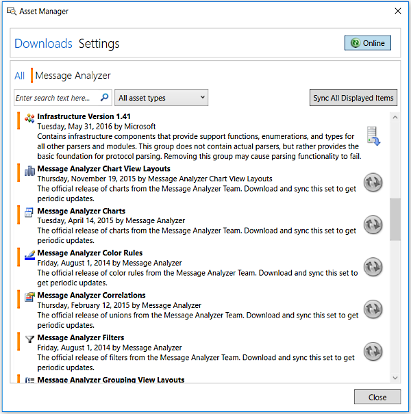 Asset Manager dialog Downloads tab