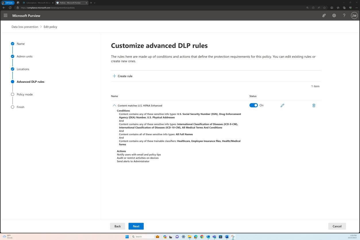 Microsoft Purview data loss prevention policies.