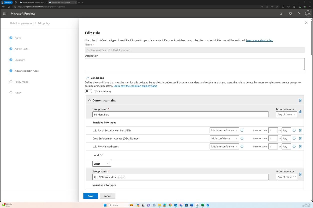 Microsoft Purview data loss prevention policies.