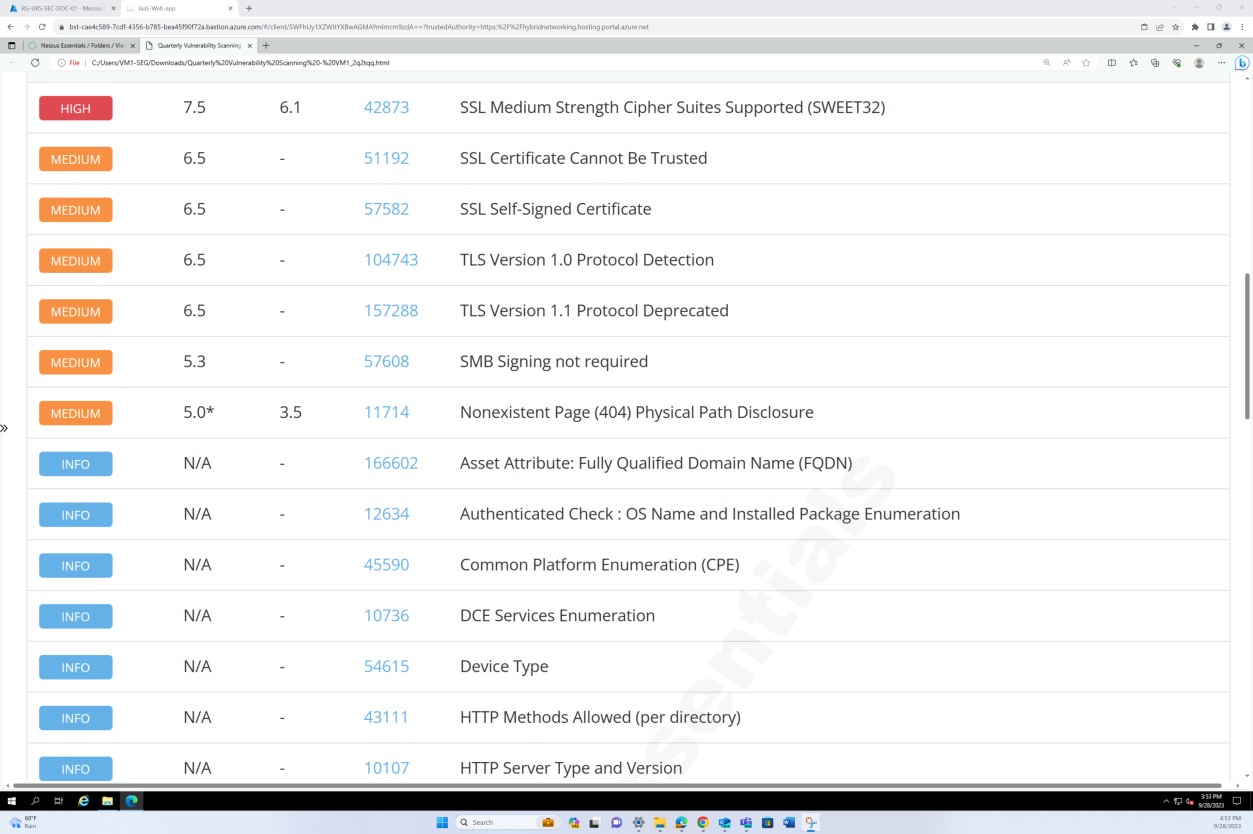 Nessus scanning report.