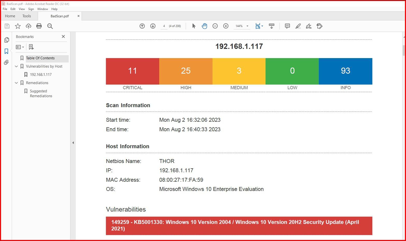 Nessus scanning report.