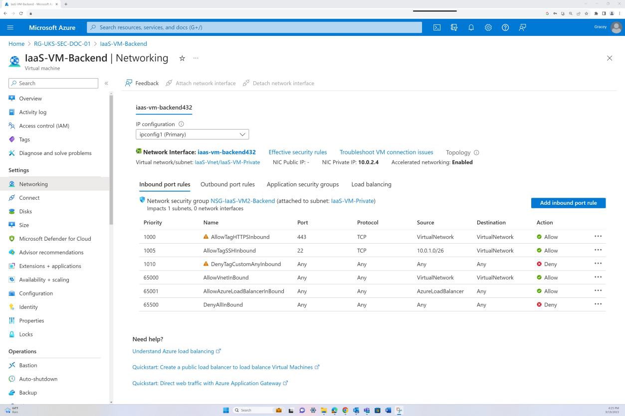 Azure networking settings.