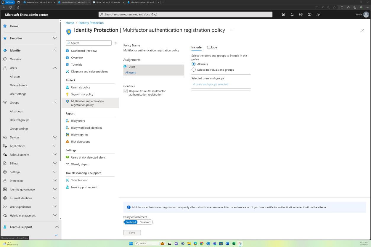 Microsoft Entra admin center identity protection.