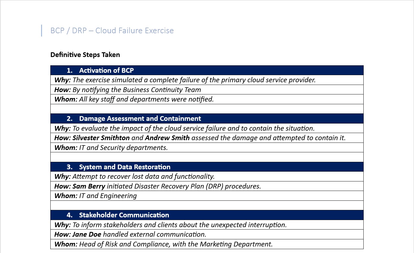 Disaster recovery plan document.