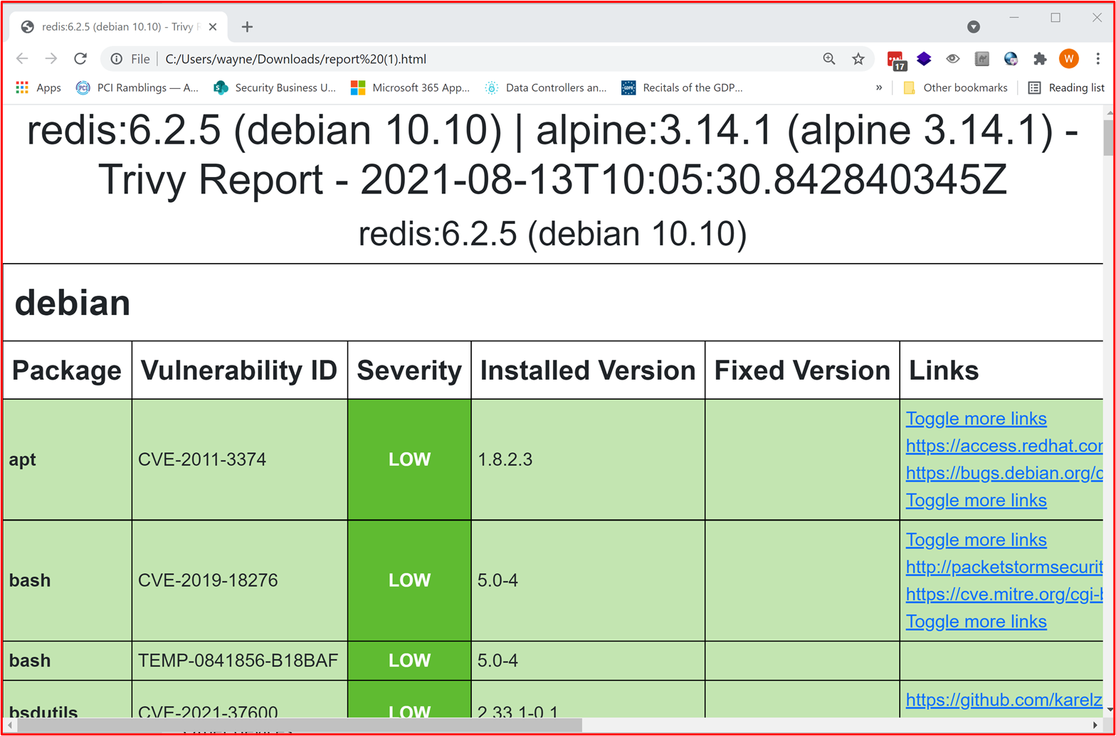 screenshot is of the Trivy output, which the complete report doesn't list any unsupported applications.