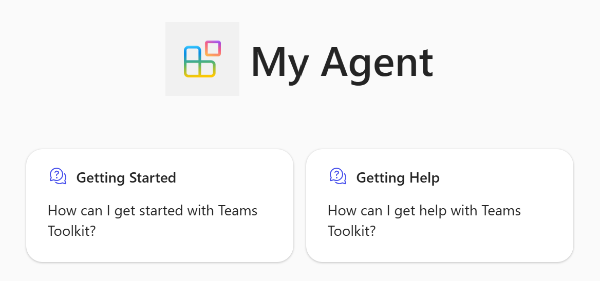 A screenshot showing the conversation starters from the declarative agent in Microsoft 365 Copilot