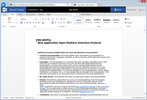 Figure 1 Word file open for editing in Microsoft 365 for the web