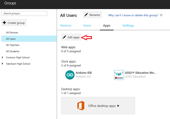 Edit apps to assign them to users.